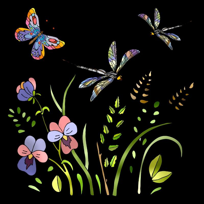 Libellules et papillon