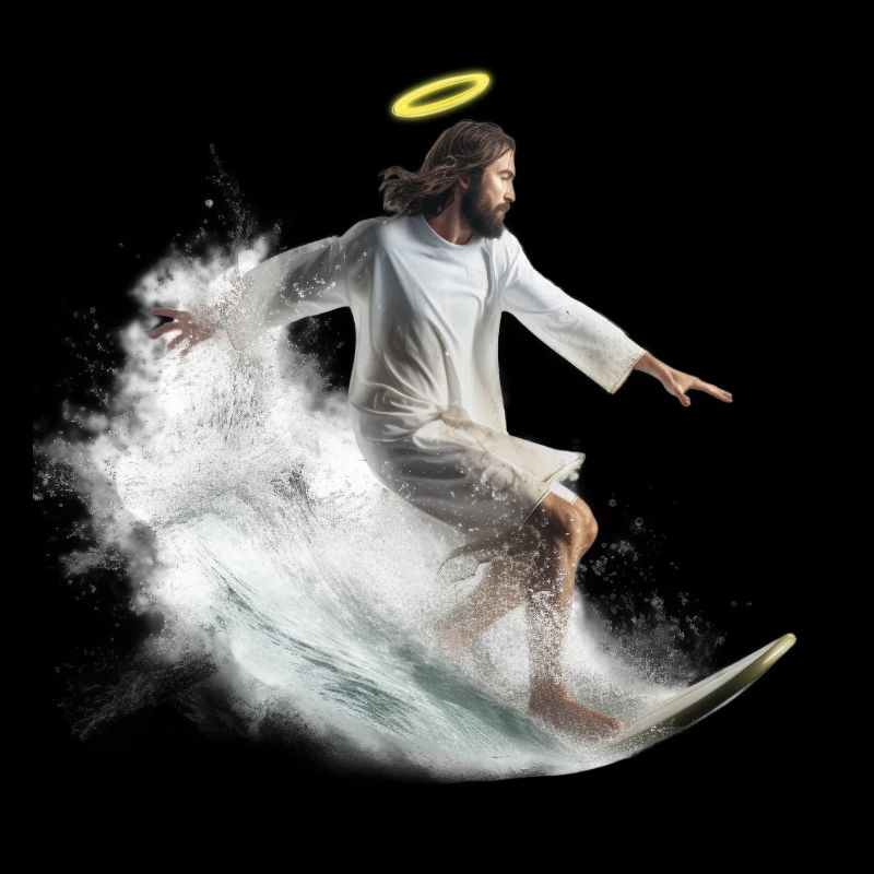 Surf-Gott mit Heiligenschein