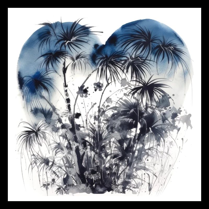 Forest with palm trees in the shape of a heart