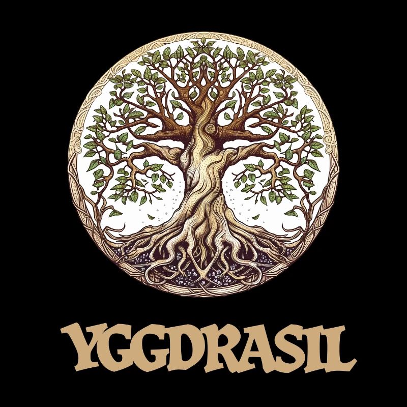 The large ash tree Yggdrasil, world tree with writing