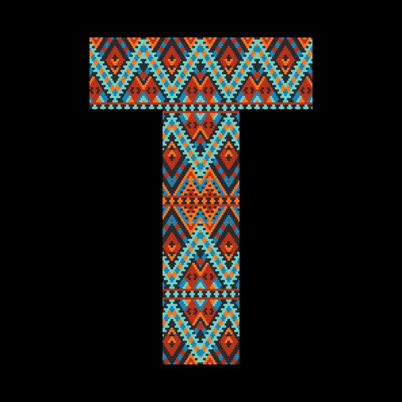 Buchstabe T-Boho-Design, buntes Monogramm