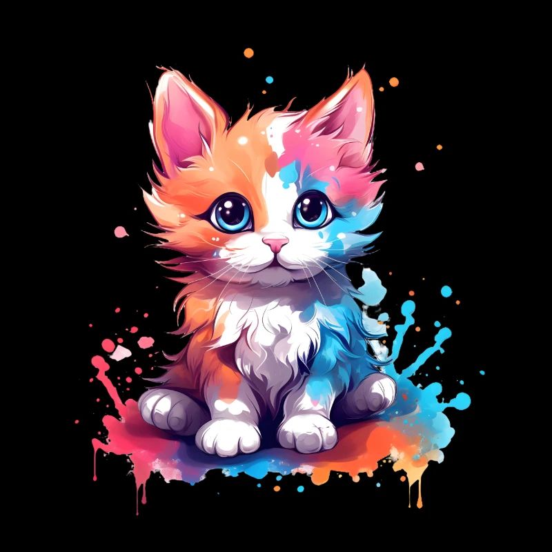 Mignon petit chat coloré avec éclaboussures de couleur