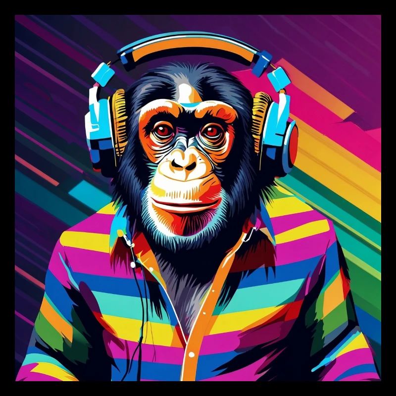 Monkey chimpanzee with headphones
