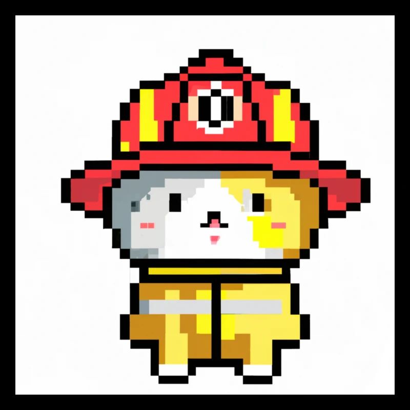Cat Firefighter, Uniform, Pixel Art
