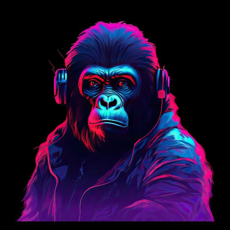 Synthwave-Neon-Beats eines Gorillas