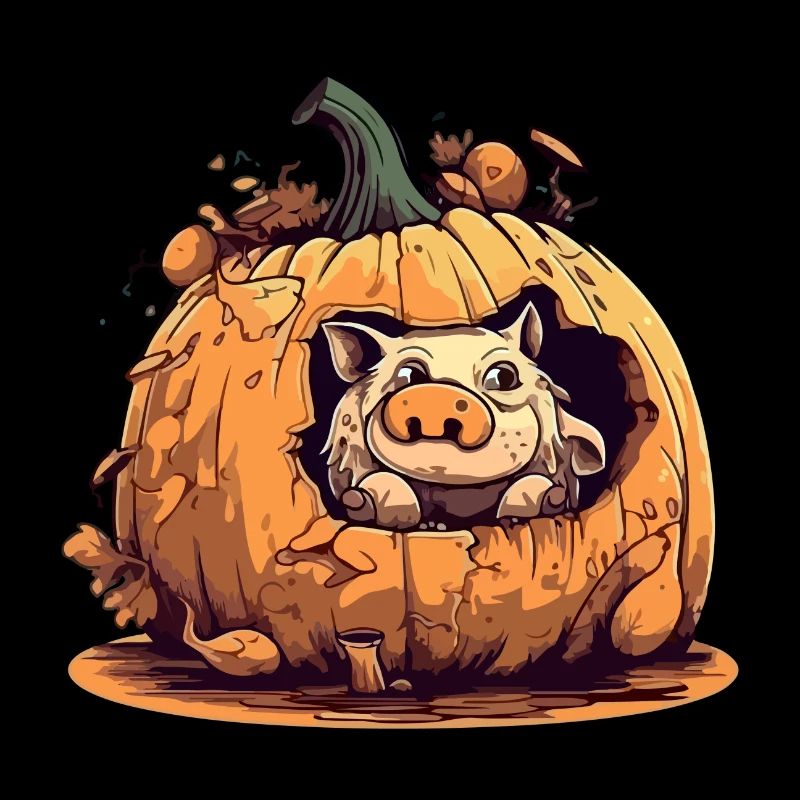 Corki le cochon dans sa citrouille