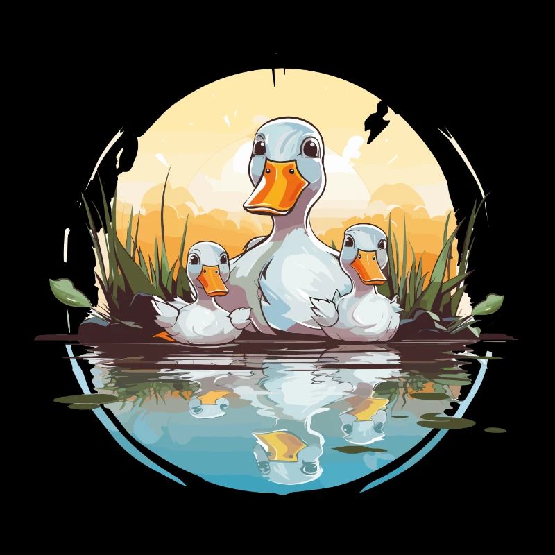Famille de canards dans l’étang