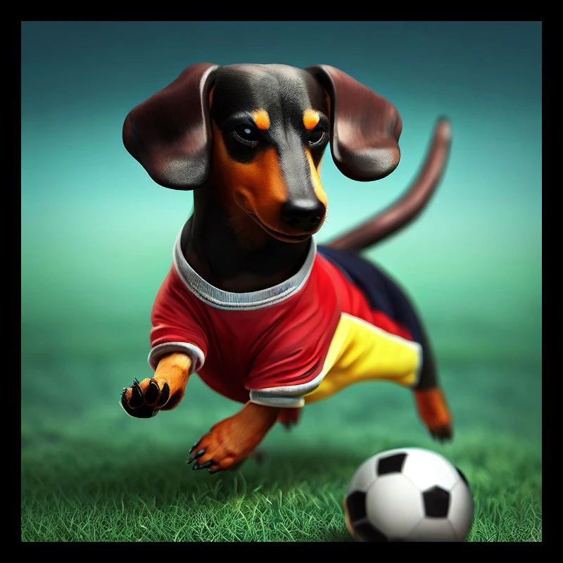 Dackel beim Fußballspielen