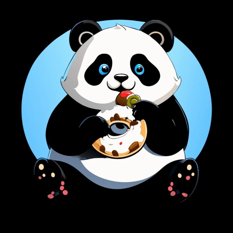 panda eats donut