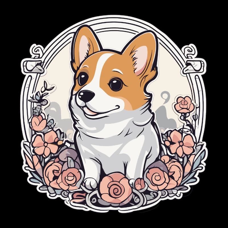 Corgi aux roses