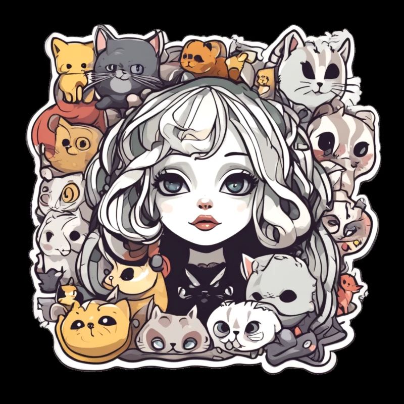 Fille gothique et chats