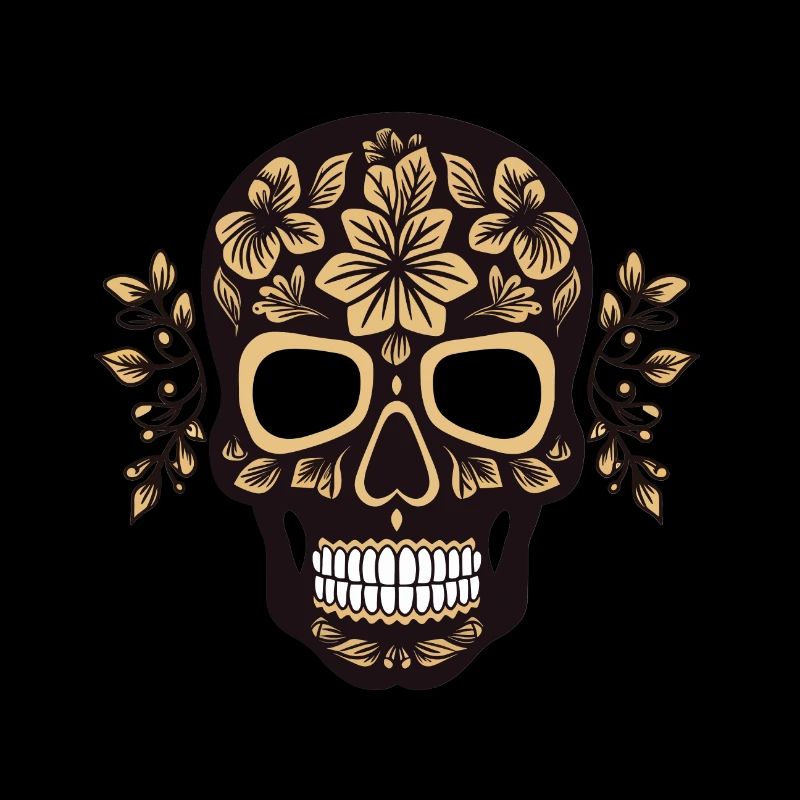 black skull with floral pattern