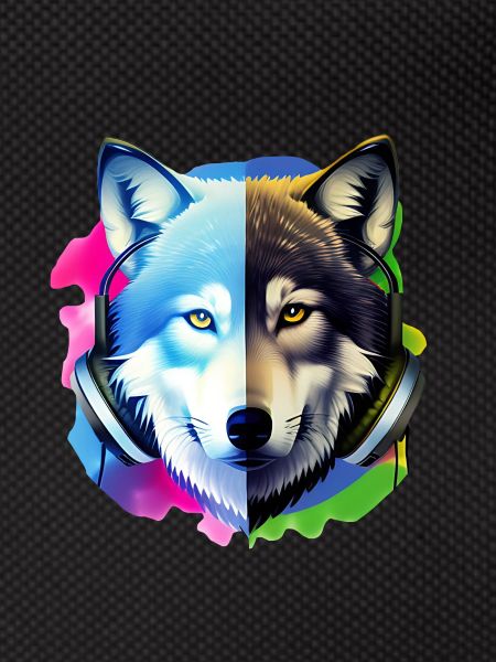 wolf with headphones