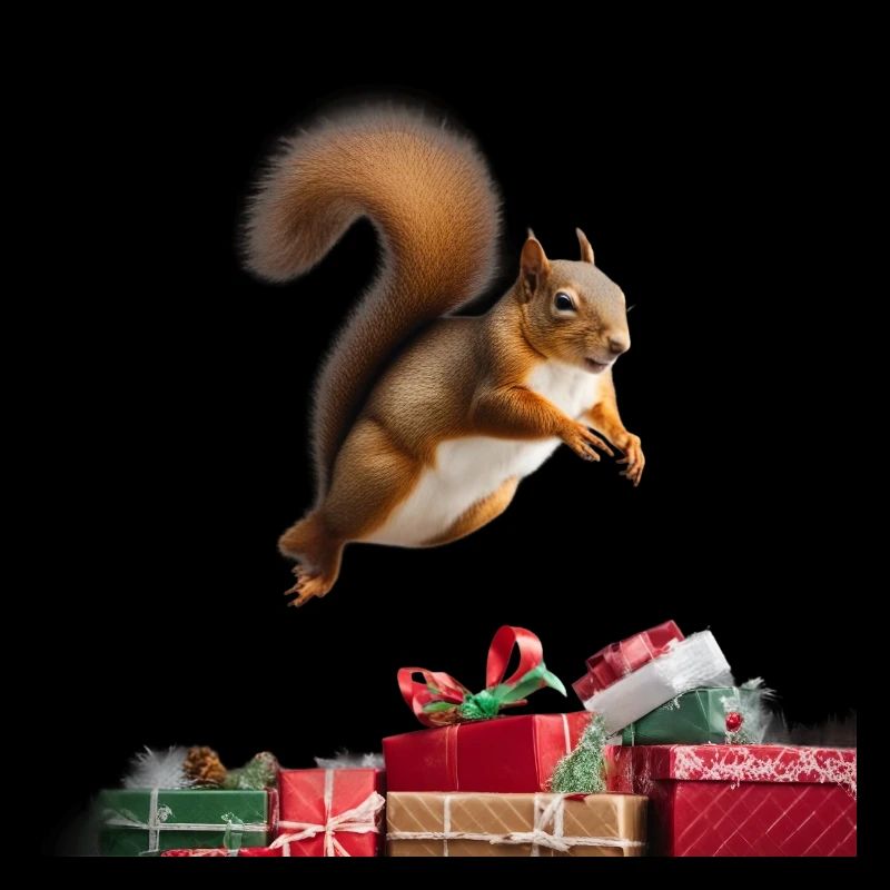 Eichhörnchen springt über Geschenke
