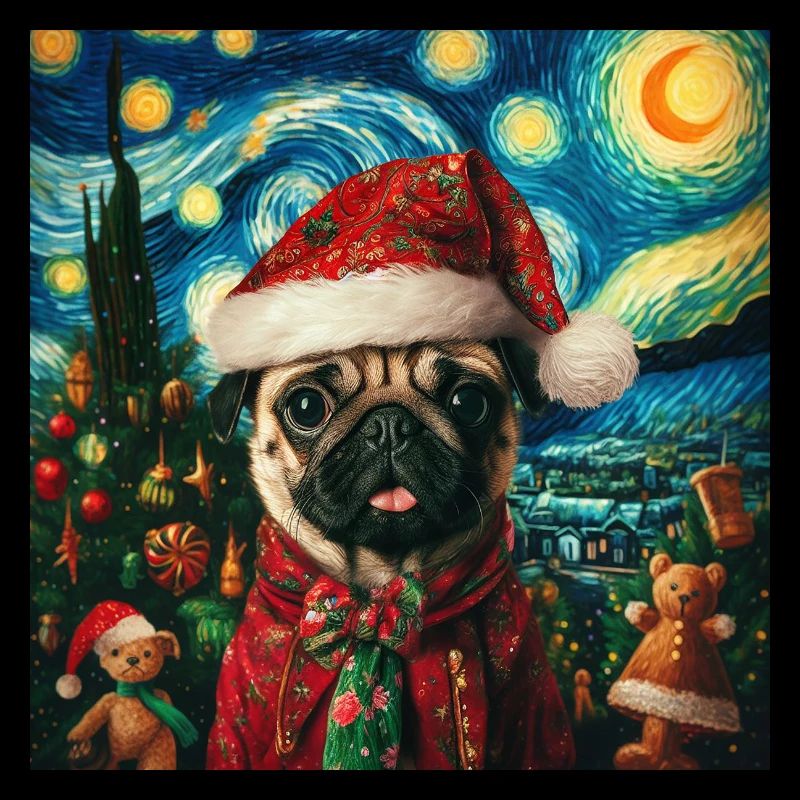 Weihnachtsmops - Van Gogh Style