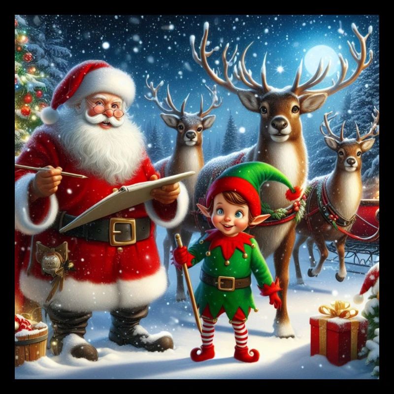 Weihnachtsmann, Elf und Rentier