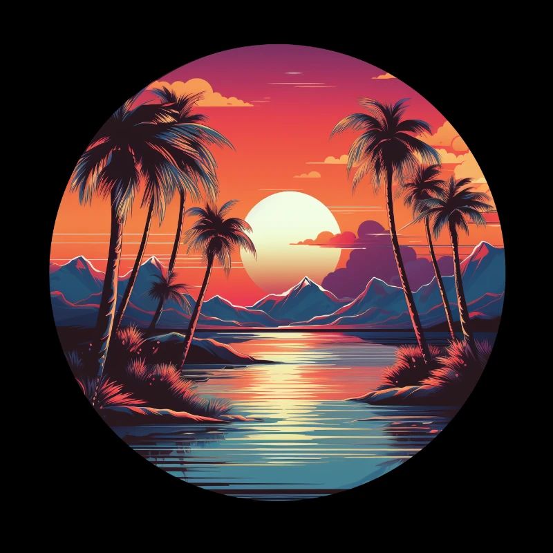 Vintage Sunset Graphic 70s Retrowave Illustration