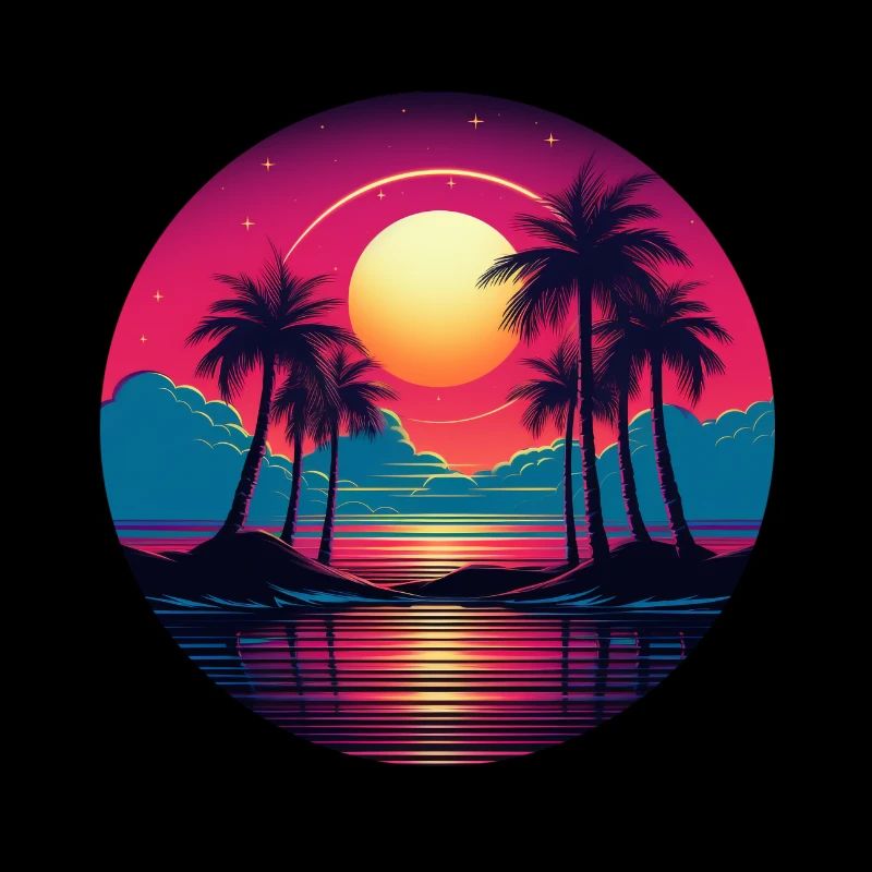 Vintage coucher de soleil graphique des années 70 Retrowave Synthwave