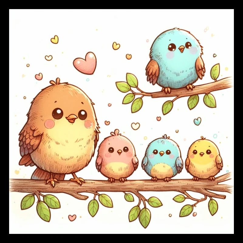 Vogelfamilie auf einem Ast