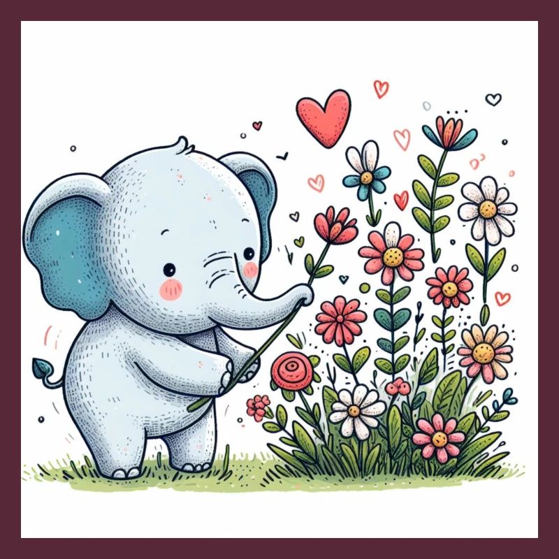 Elephant picking flowers