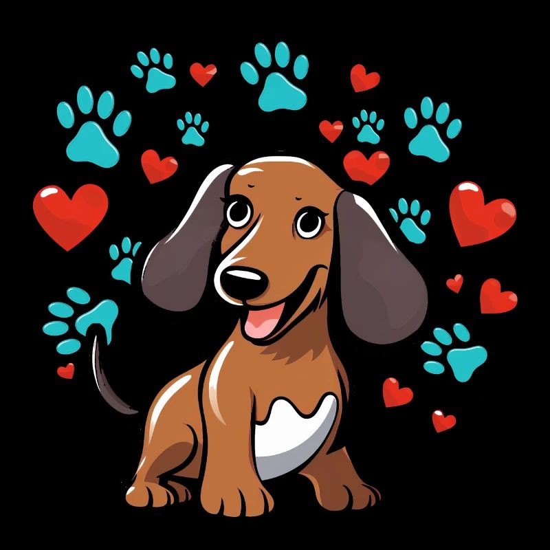 Teckel mignon avec des cœurs