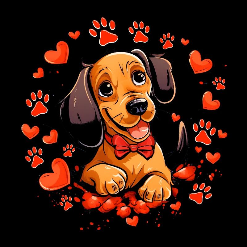 Teckel avec noeud papillon coeurs