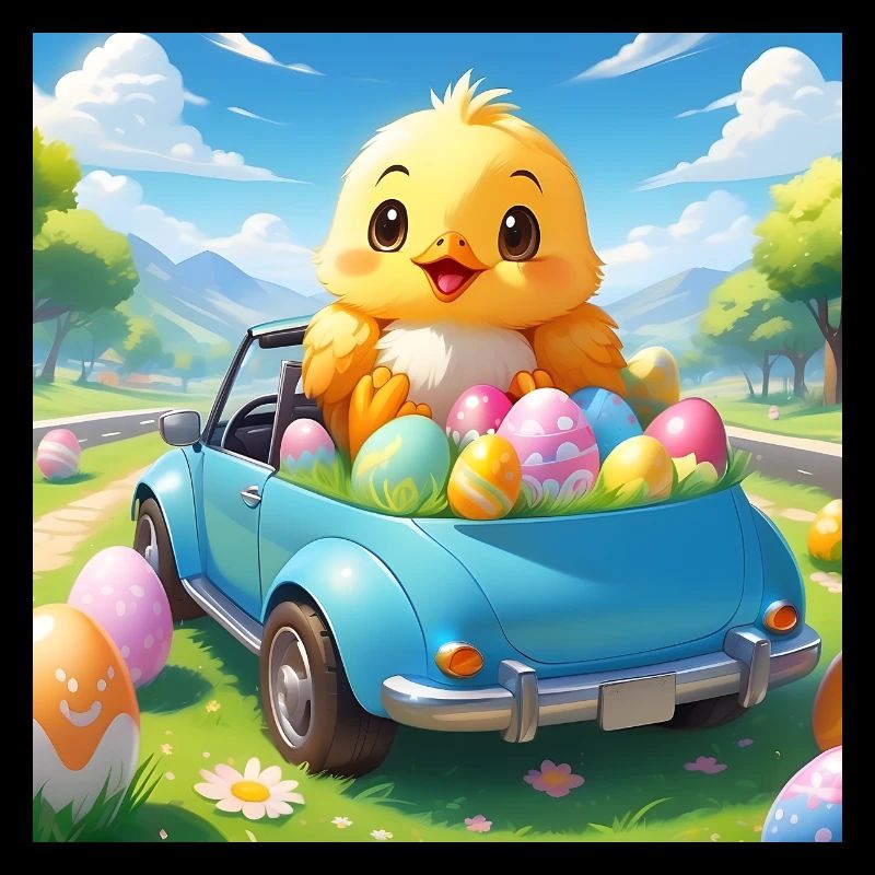 POUSSIN ASSIS DANS LA VOITURE