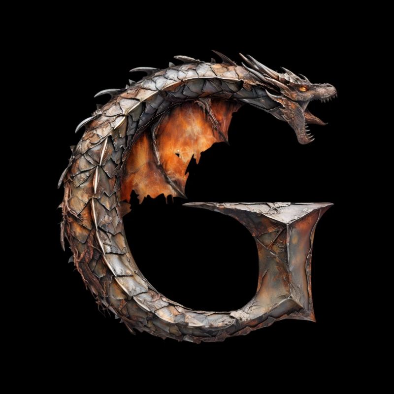 Lettre « G » en forme de dragon.