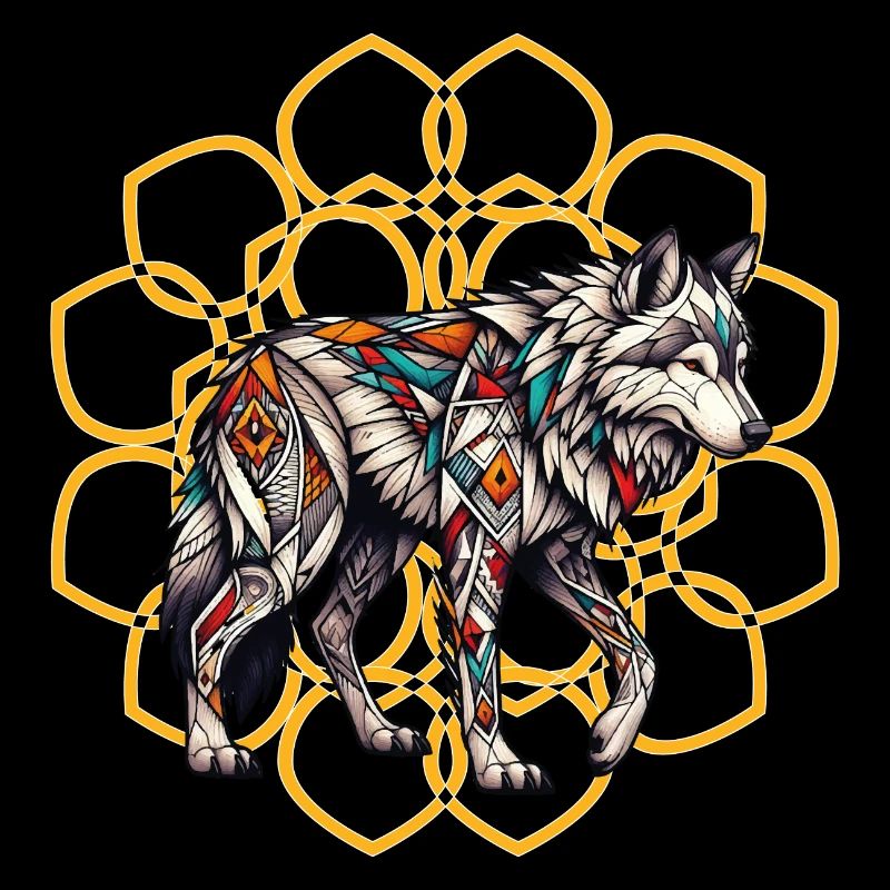 Loup tribal dans le mandala doré