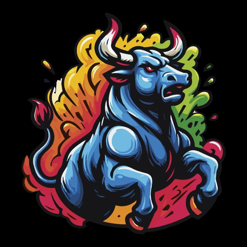 Farbenfroher wütender Stier - 1