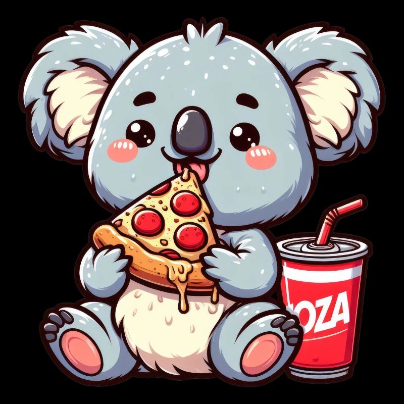 Cute Koala Bear Eats Pizza