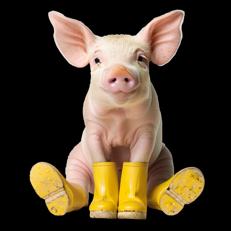 Little piglet in rubber boots
