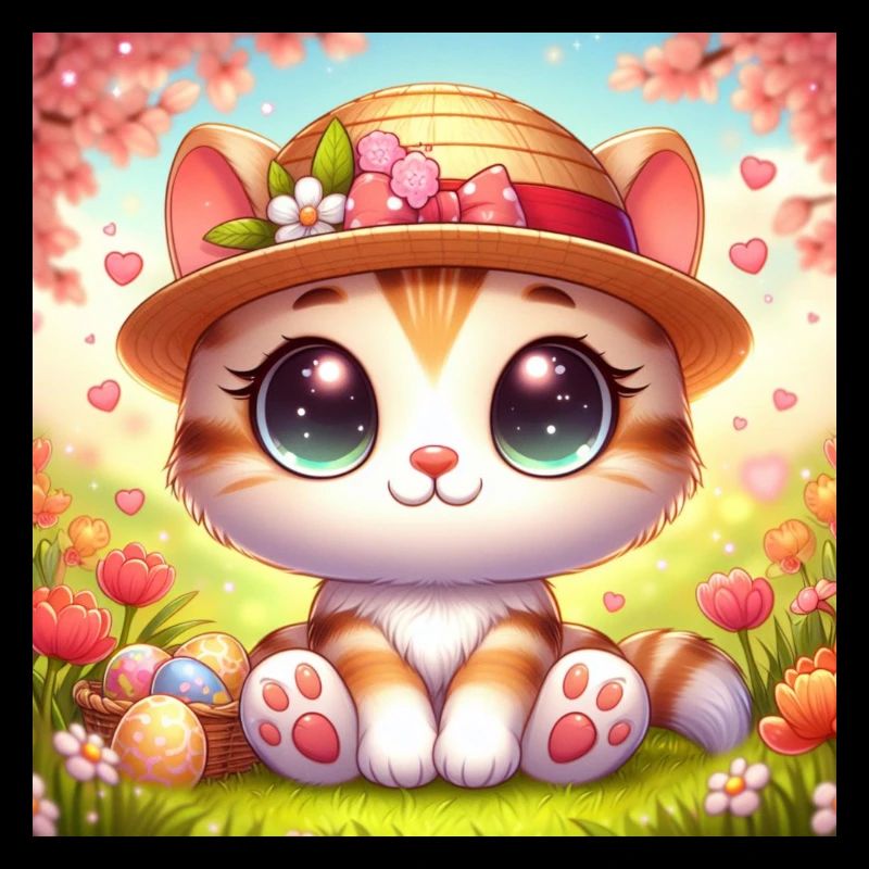 Chaton mignon au printemps avec chapeau de fleur