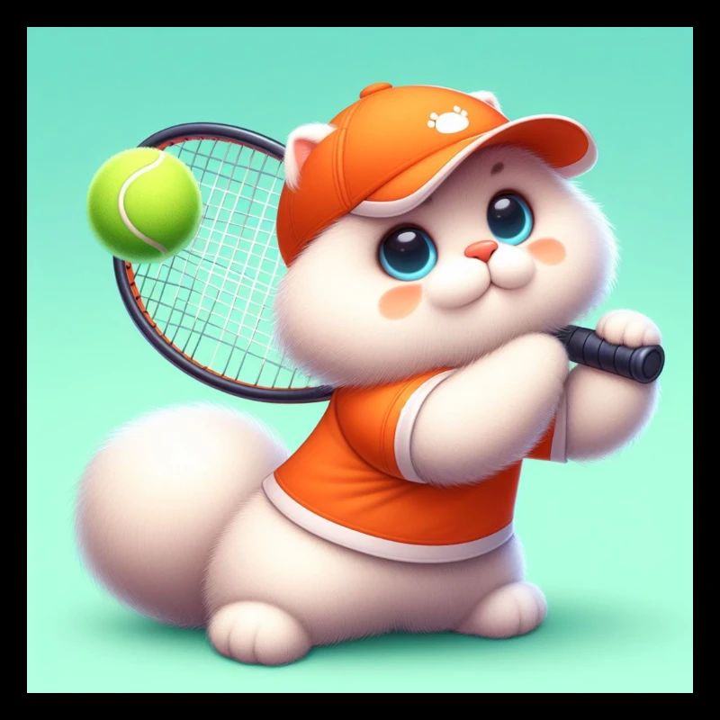 Fluffy cat playing tennis