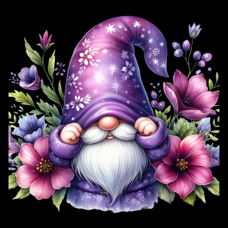 Gnome - Gartenzwerg in Lila mit Blumen