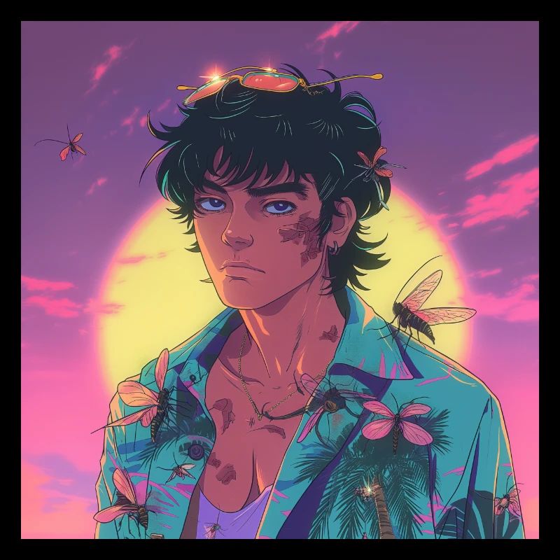 Années 80 Anime Guy Calmant Impression de mode de haute qualité