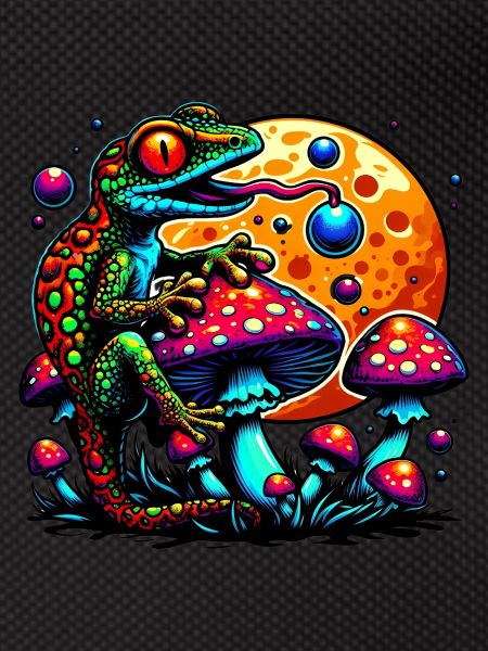 Psychedelic frog with mushrooms