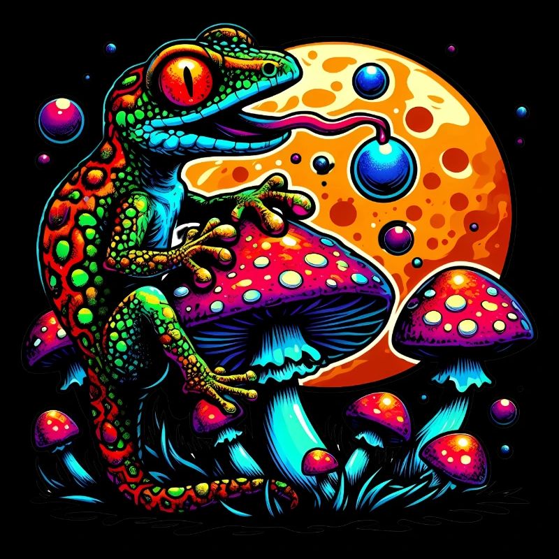 Psychedelischer Frosch mit Pilzen