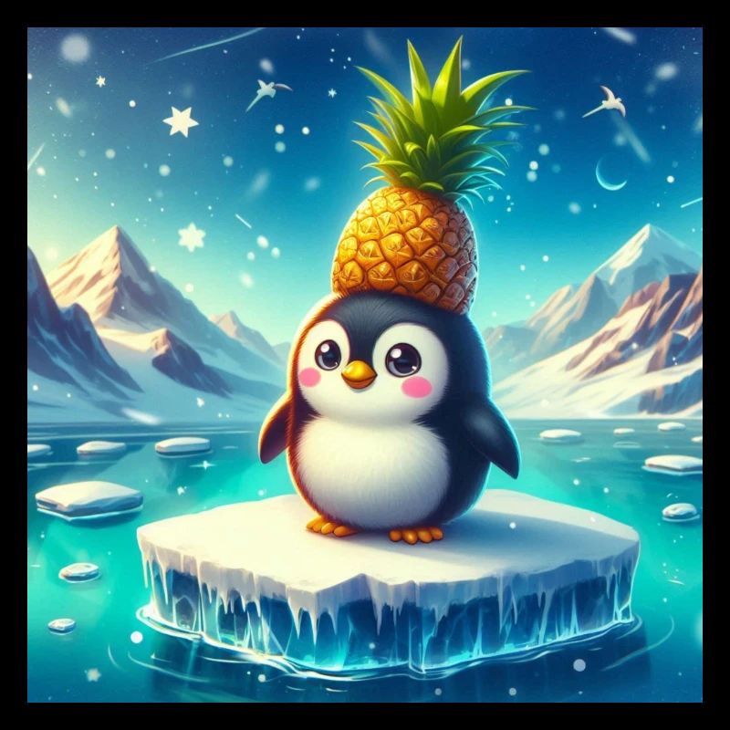 Süßer Pinguin mit Ananas auf Eisscholle
