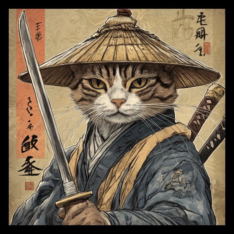Katze Samurai Japan Ukiyo-E