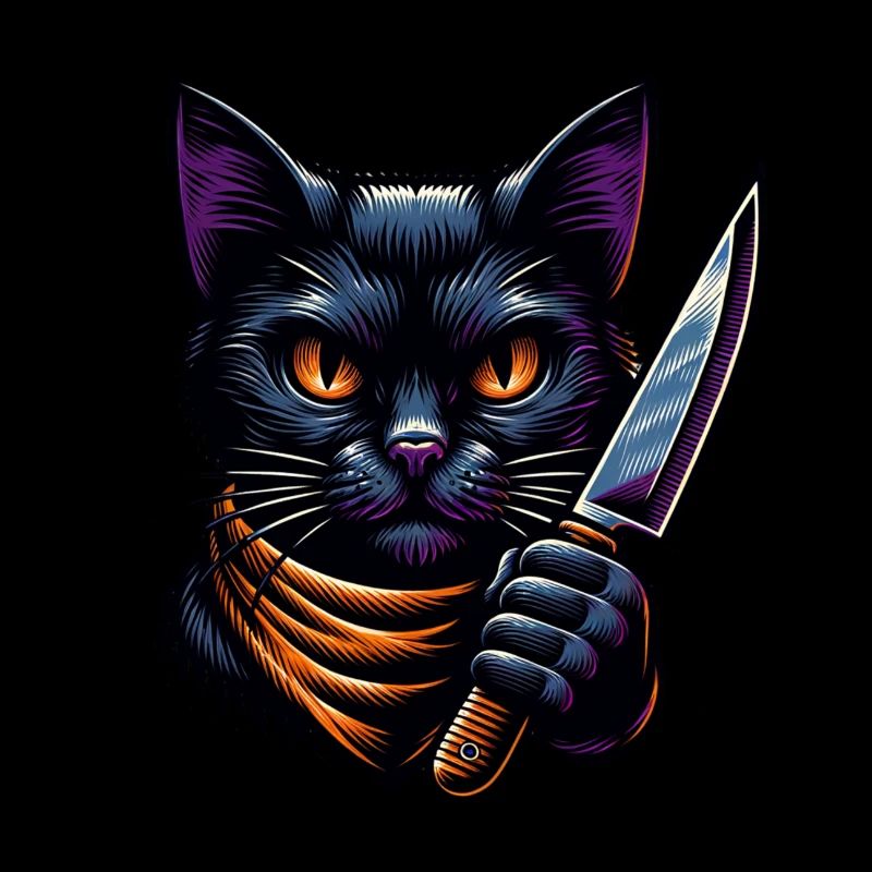 Evil cat with knife