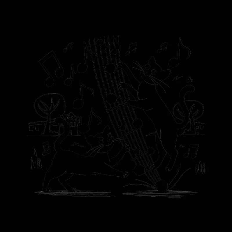 Black cats pattern playing with musical note