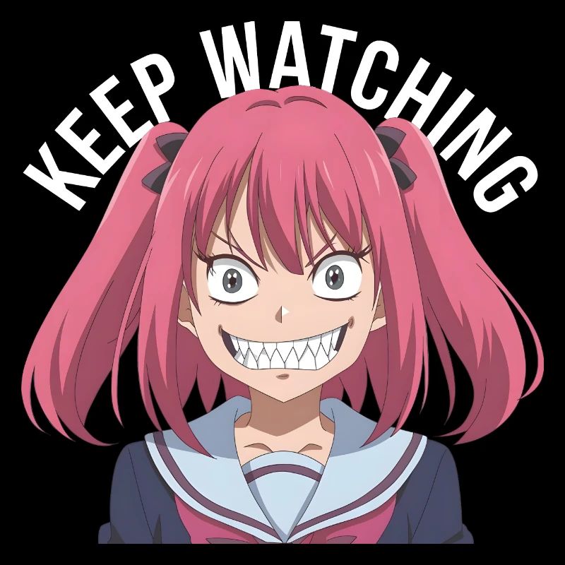 Keep watching, crazy, anime, pink hair, white text