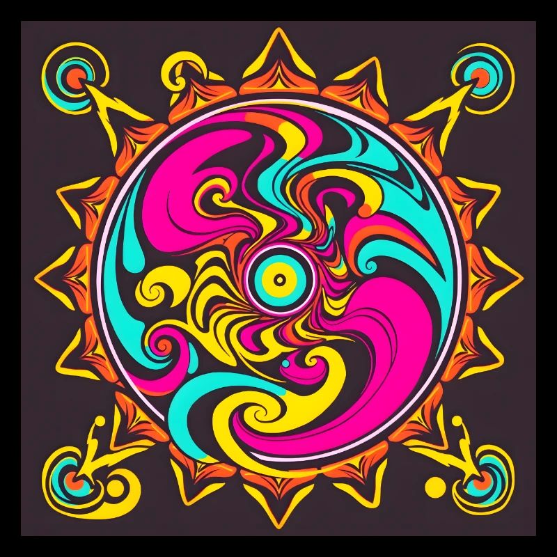 Psychedelisches Sonnendesign in leuchtenden Farben