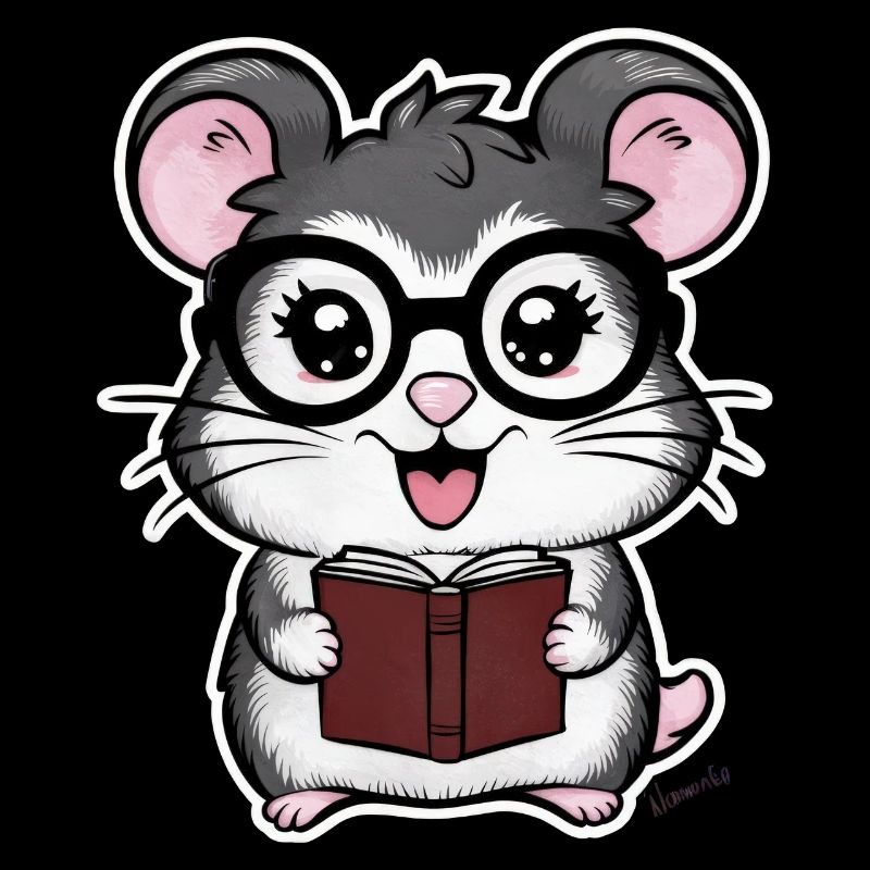 Schnuffiger Kawaii Hamster mit Buch & Lesebrille