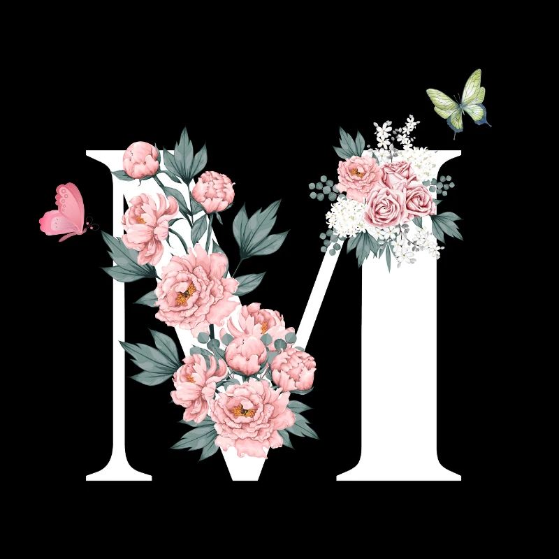 Lettre m fleurs rose