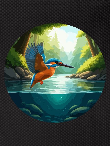Kingfisher flies above stream