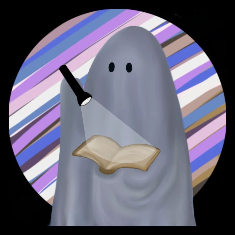 lesender Geist mit lila gestreiftem Hintergrund