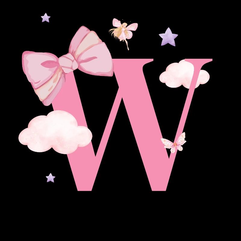 Lettre w rose nuages