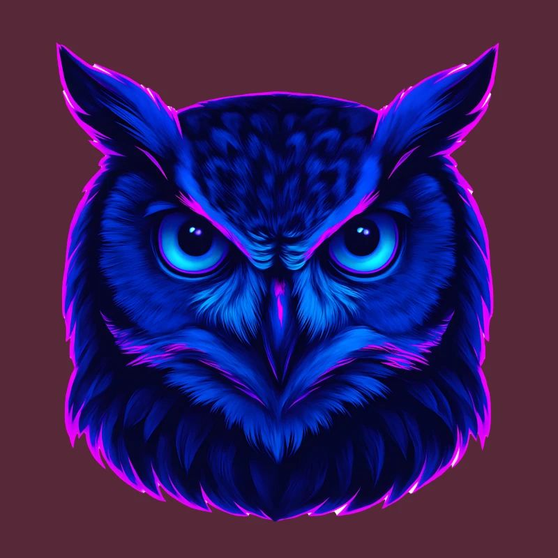 Neonblaue Eule mit intensivem Blick